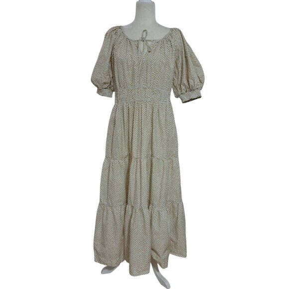Anthropologie Somerset Maxi Dress in Polka Dot Puff Sleeve Cream Gold Prairie XL - Picture 4 of 8